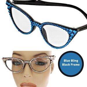 Blue Swarovski Crystal Enhanced Readers Reading Glasses BRAND NEW Stunning!!